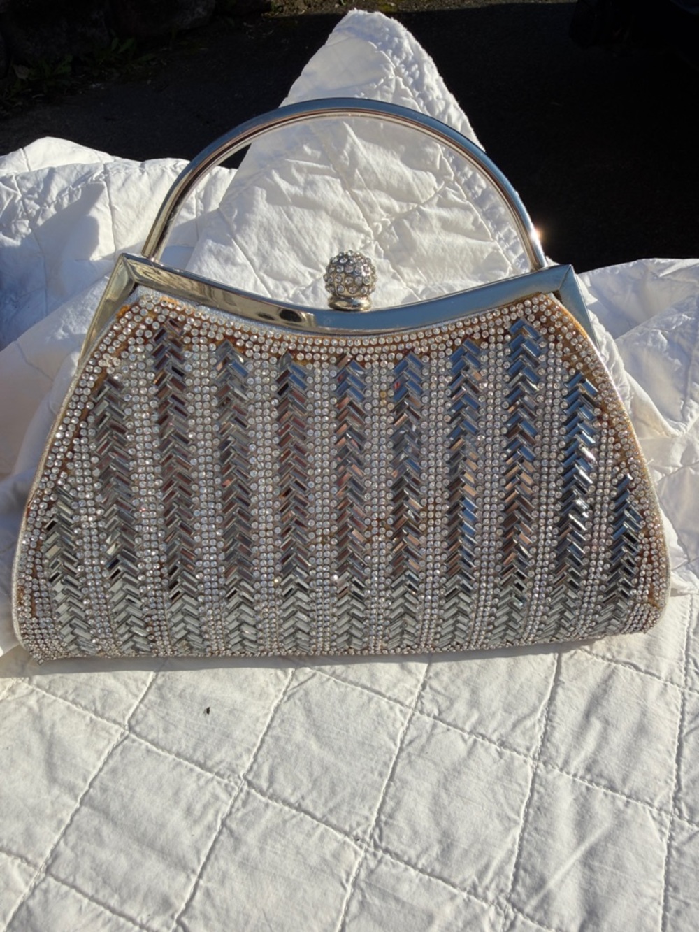 Vintage Silver Embellished sparkling Evening Top-Handle Bag